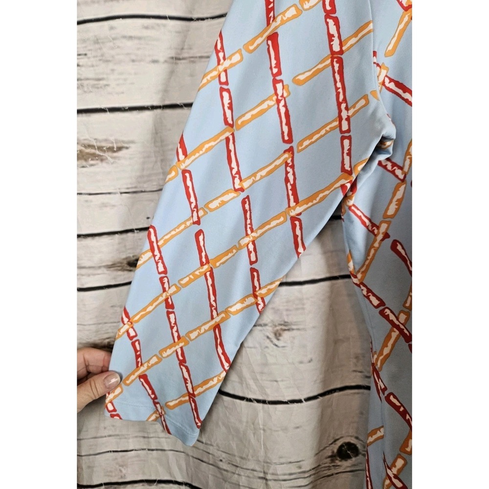J McLaughlin Bamboo Print Catalina Cloth Top M Blue 3/4 Sleeves Nylon - Picture 3 of 6